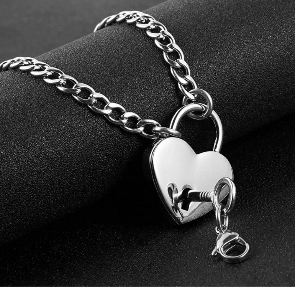 New Stainless steel heart lock and key necklace 24".